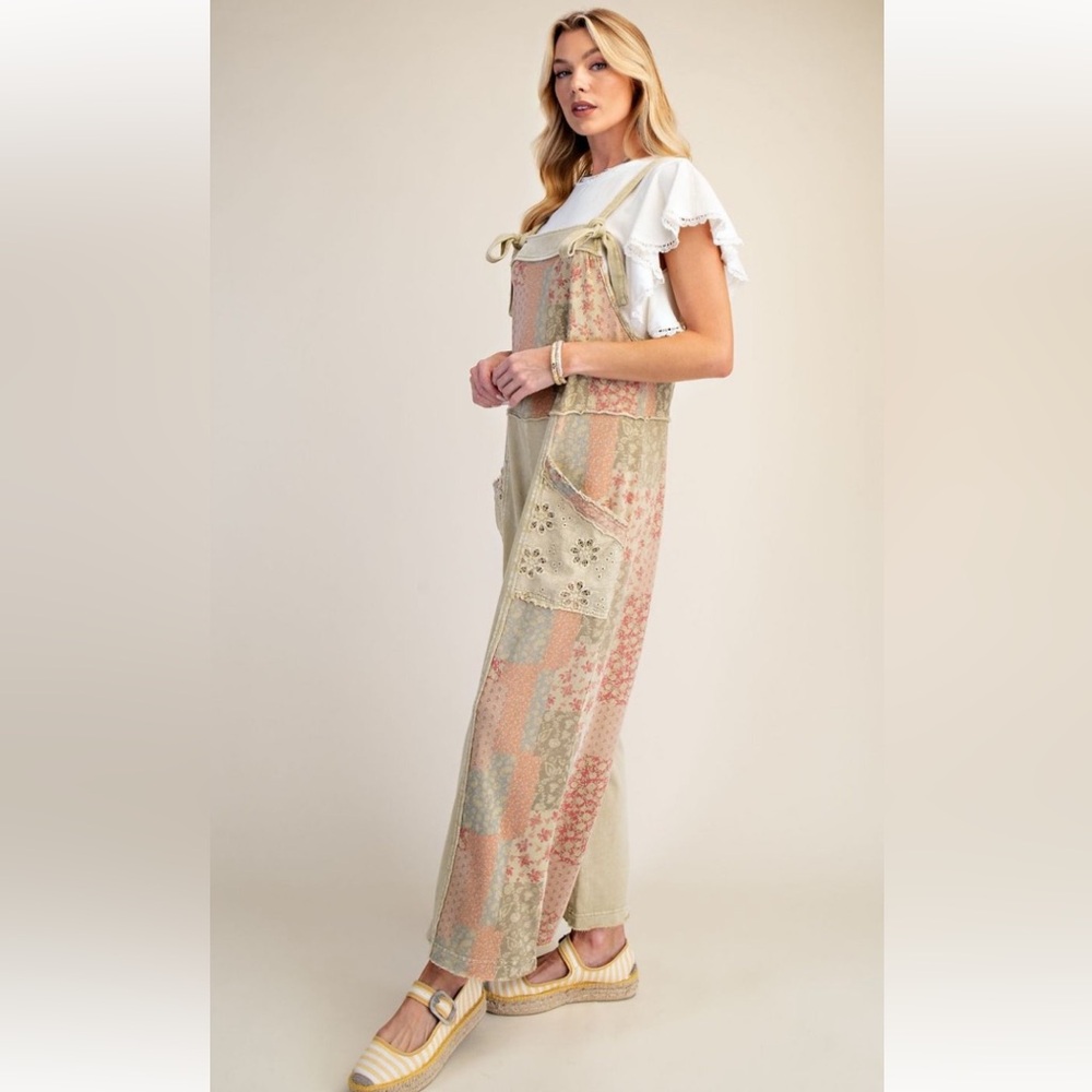 Boho Patchwork Wide-Leg Overalls - Picture 3 of 5